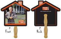 Custom Printed Real Estate Paper Hand Fans: House Shapes, Home Photo Real Estate Themed Personalized Stick Fans