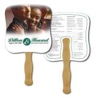 Paper Hand Fans for Weddings or Wedding events. Reception, schedule, and more options for Stick Fans with your Logo